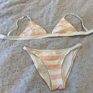 Solid & Striped Bikini Set - pink & white stripes (size Small)